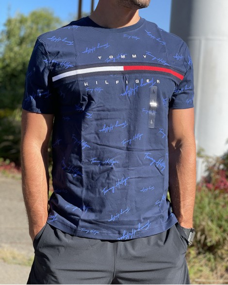 Triko pánské Tommy Hilfiger modré s pruhem 